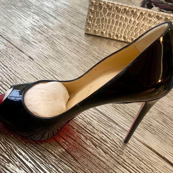 AUTHENTIC CHRISTIAN LOUBOUTIN NEW VERY PRIVE 120 BLACK PATENT HEELS OPEN TOE - Picture 5 of 16